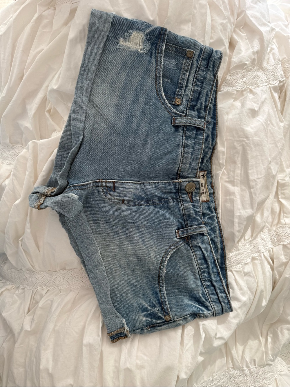Free People Light Blue Distressed Denim Shorts